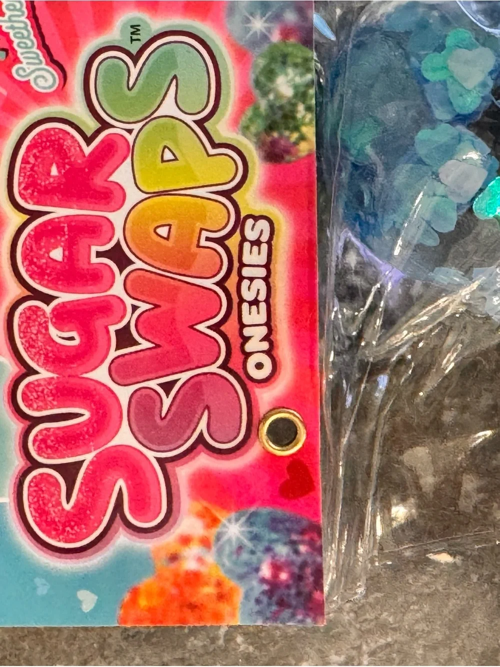 ORB Sugar Swaps Onesies Sweethearts Blue Heart Confetti Authentic Squishy NWT
